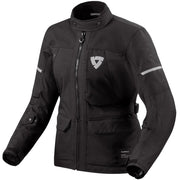 Black motorcycle jacket with a brand logo on a white background