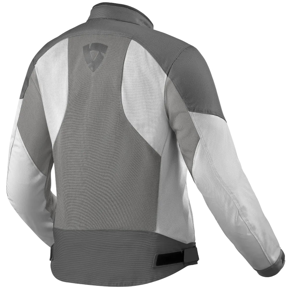 Gray and black jacket with mesh design on a white background