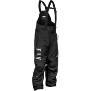 Black Fly brand snow bib pants with white vertical 'FLY' branding on the left leg, shown against a plain white background.