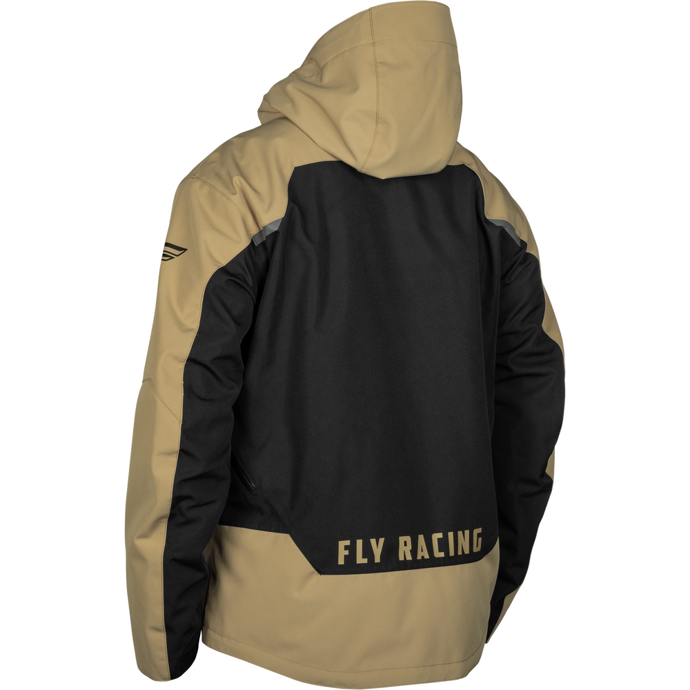 Beige and black racing jacket with 'Fly Racing' branding on a white background