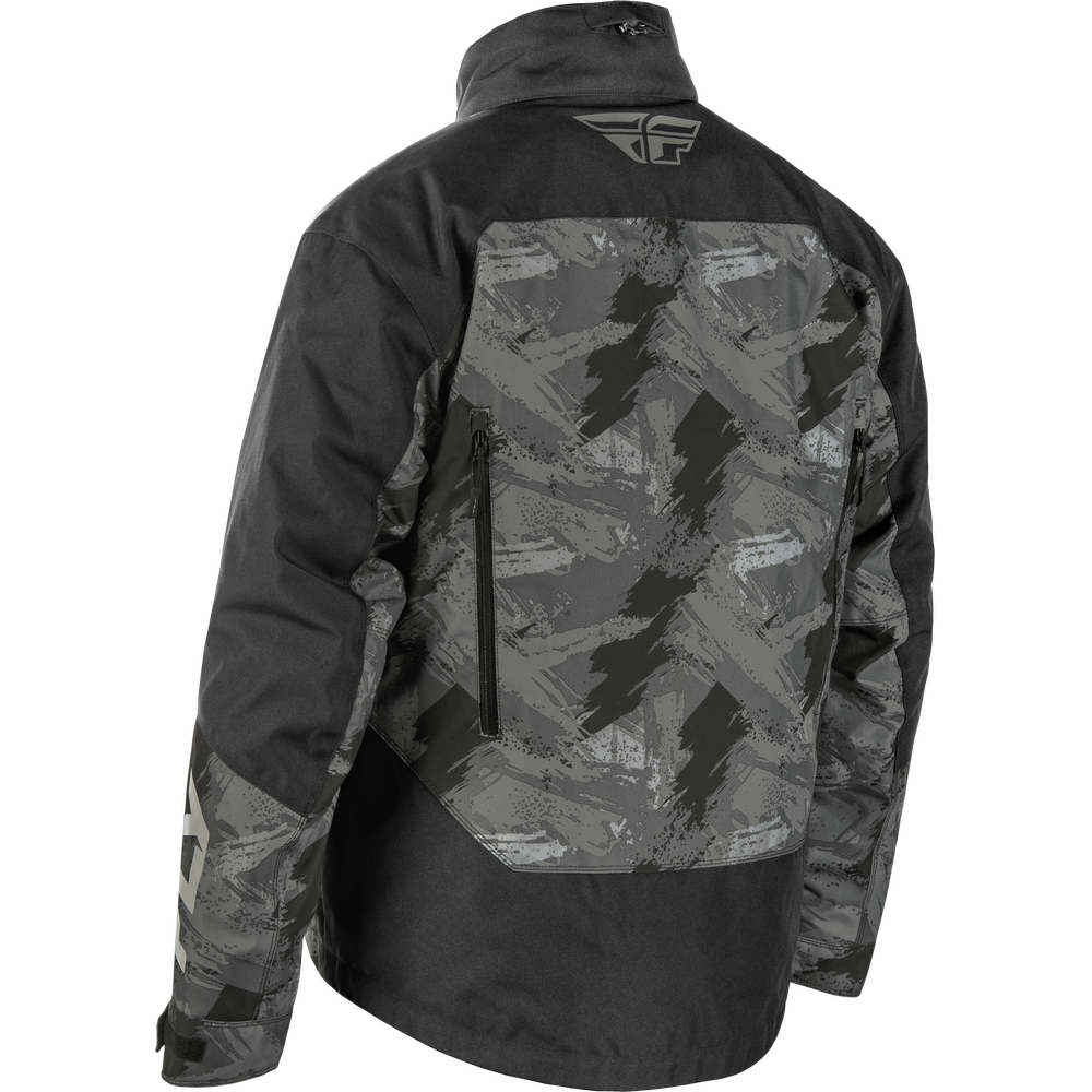 Black and gray camouflage jacket on a white background