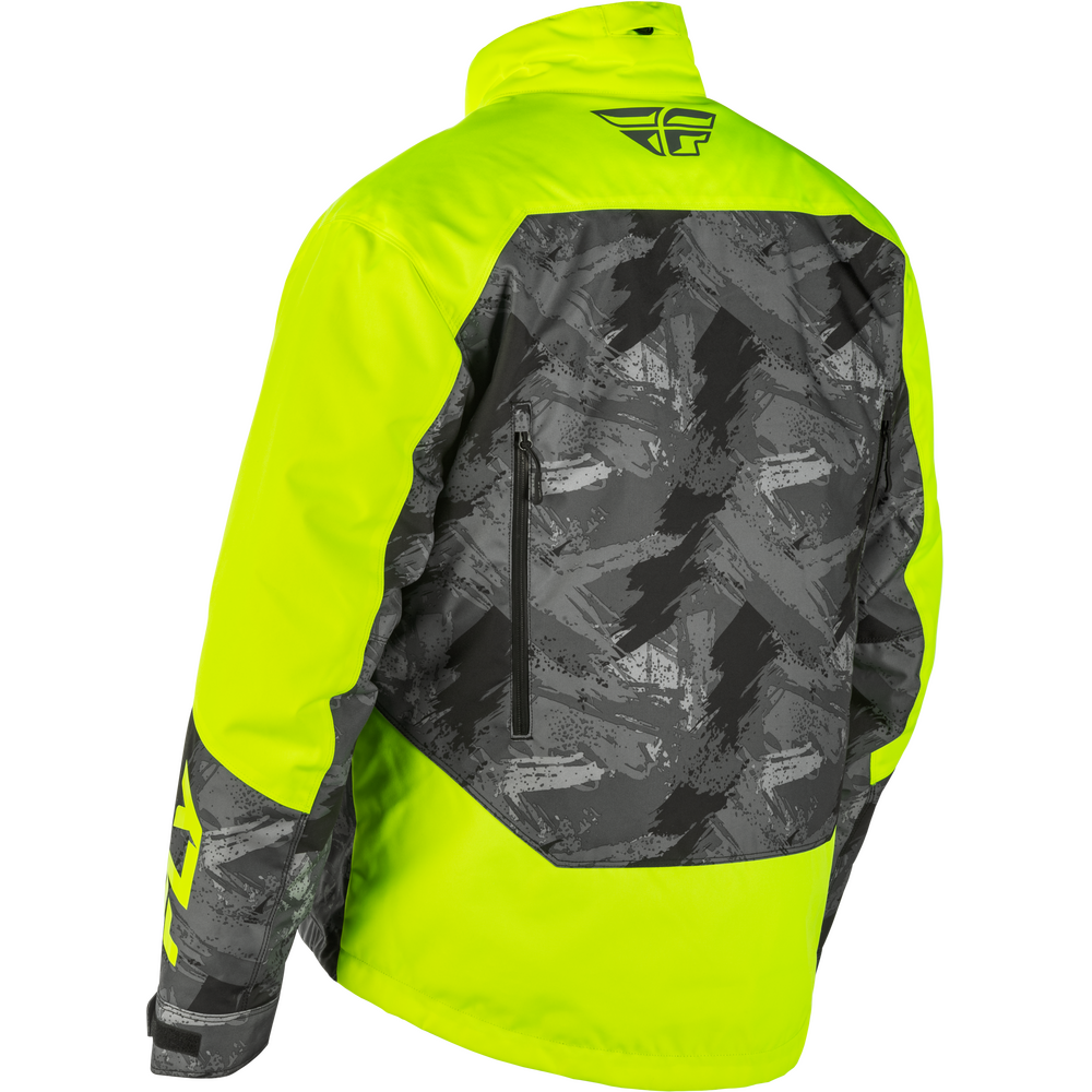 Fluorescent yellow and black camouflage jacket on a white background