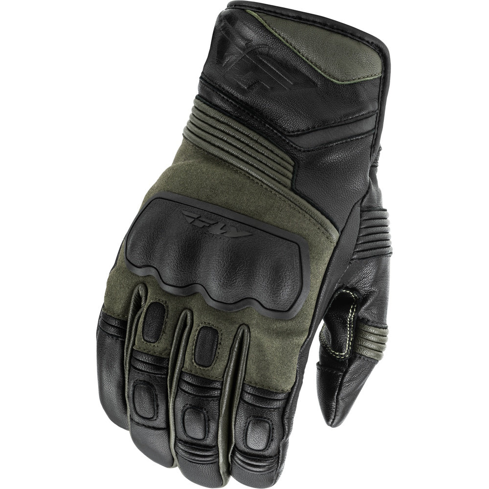 Green and black motorcycle glove on a white background