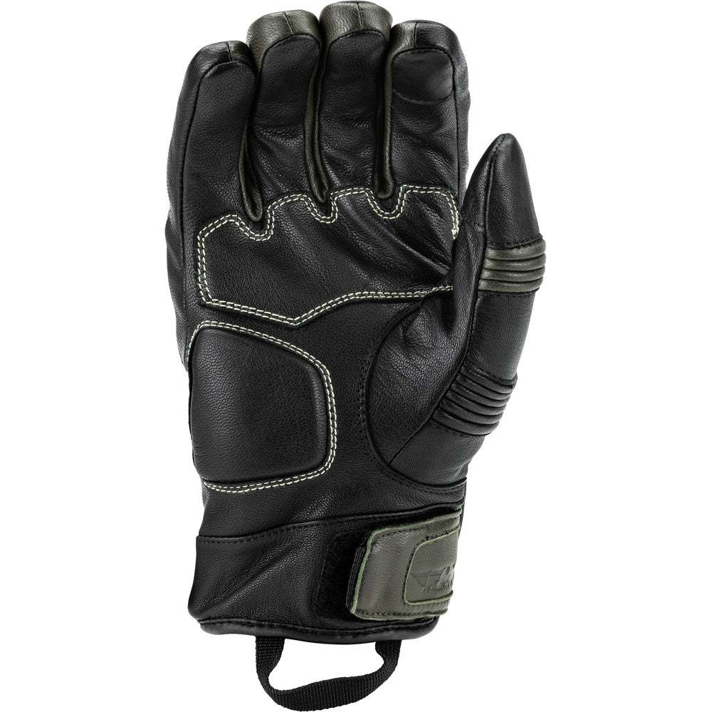 Black leather glove with white stitching on a white background