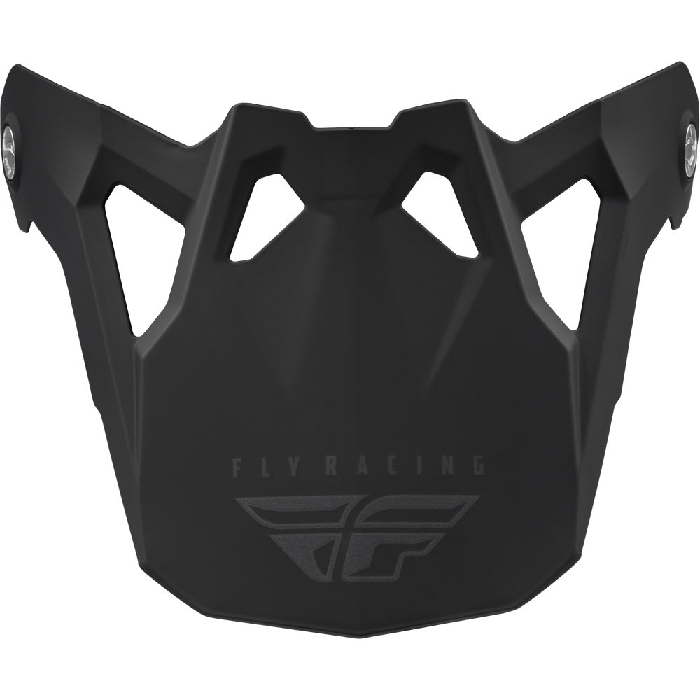 Black helmet visor with Fly Racing logo on a white background