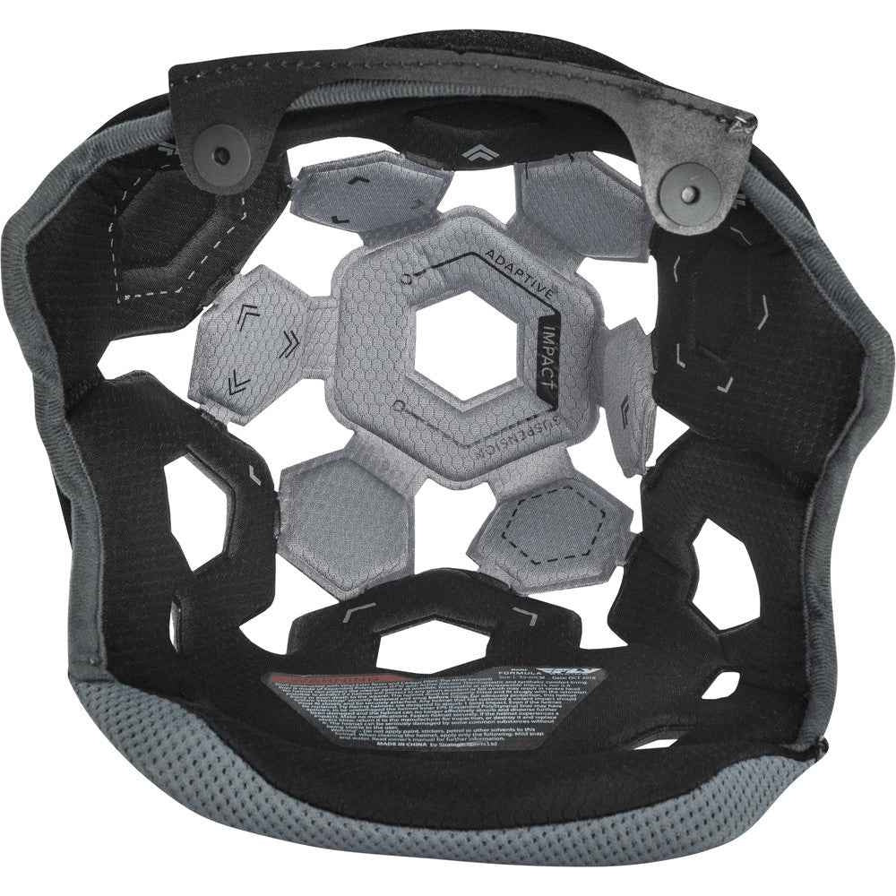 Black and gray Helmet Liner with hexagonal design on a white background