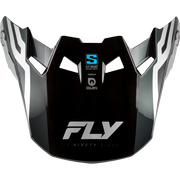 A glossy black motorcycle helmet visor with silver and white graphic accents, featuring the FLY Ninety Eight branding and a blue and black S Fly Smart logo.