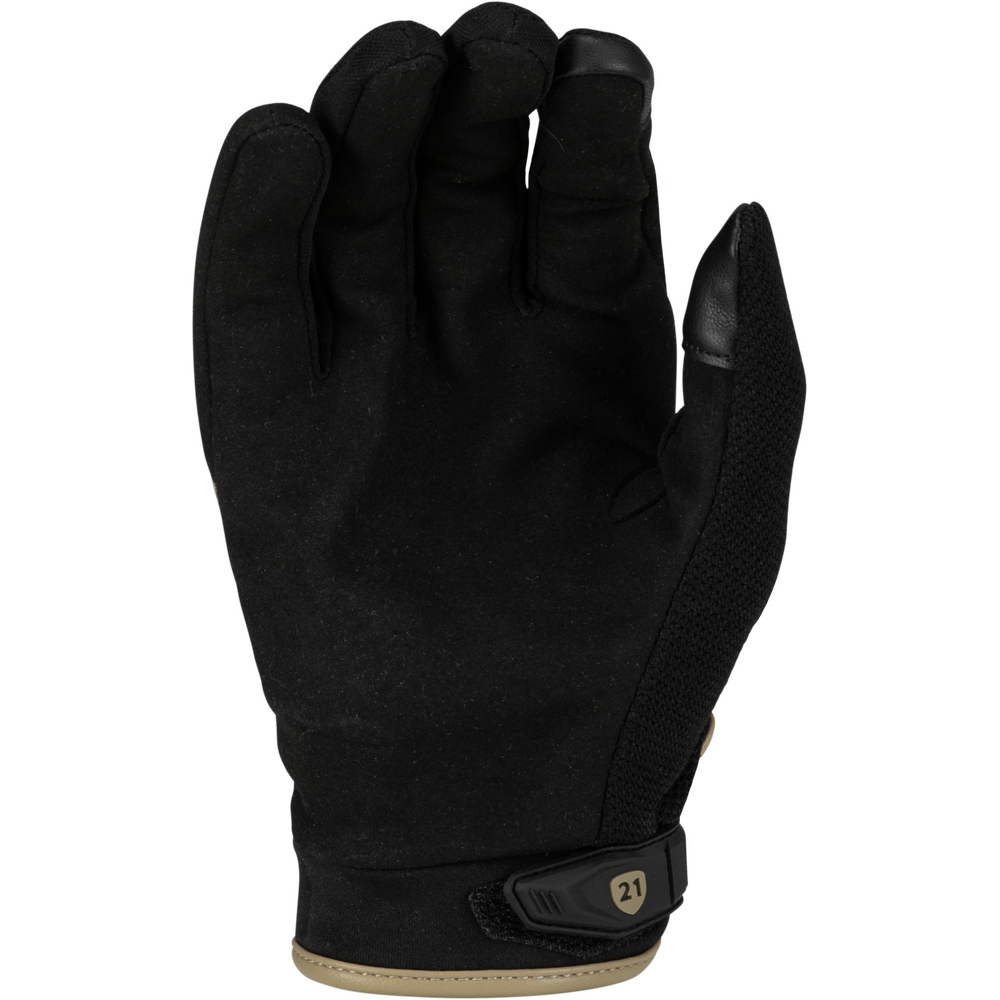 Black glove with a beige patch on a white background