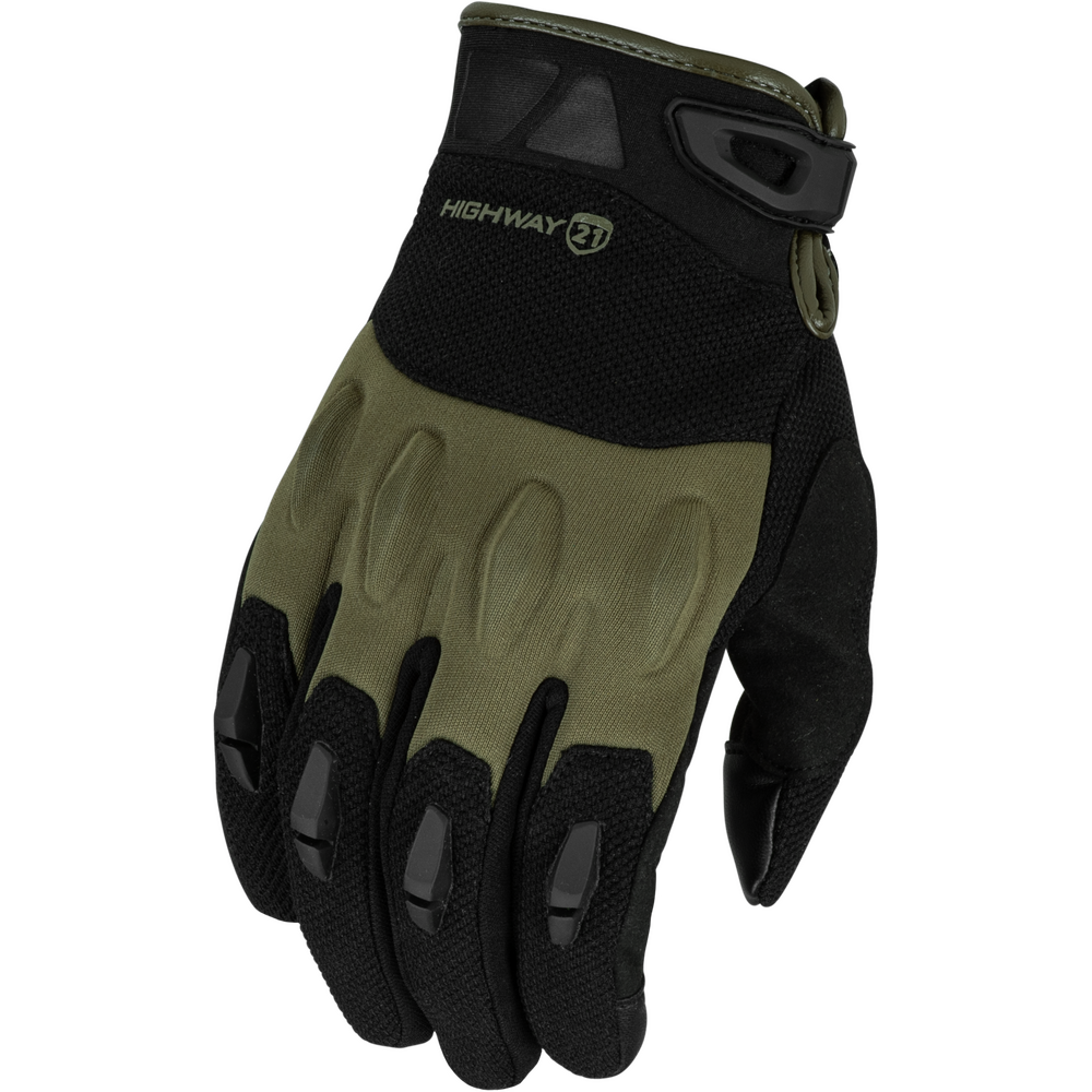 Green and black glove with 'Highway 21' branding on a white background