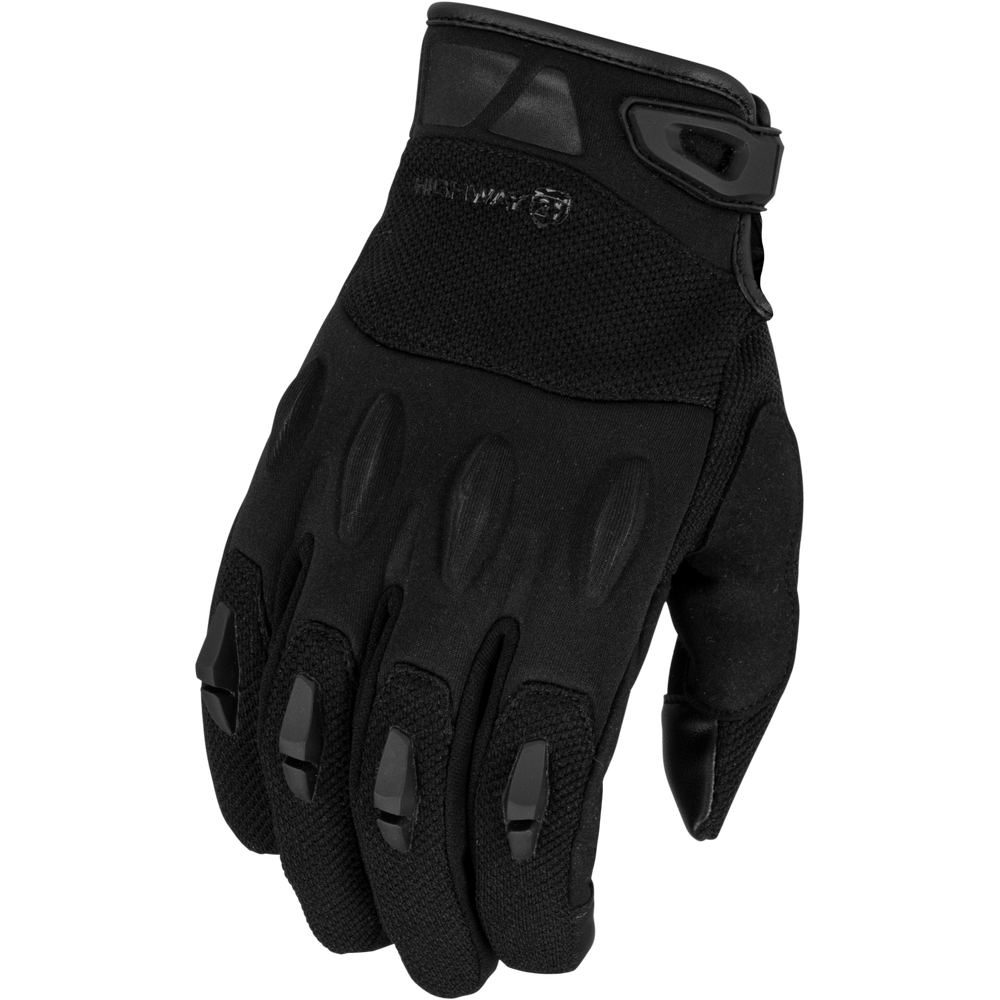 Black glove with text on a white background