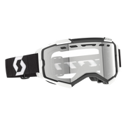White goggles with a black strap on a white background