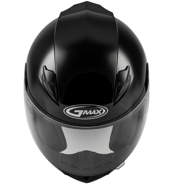 Black GMAX motorcycle helmet on a white background