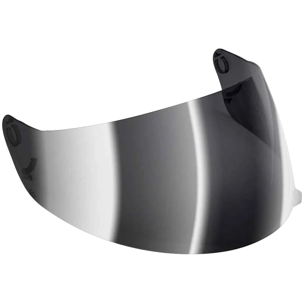 Silver reflective visor on a white background