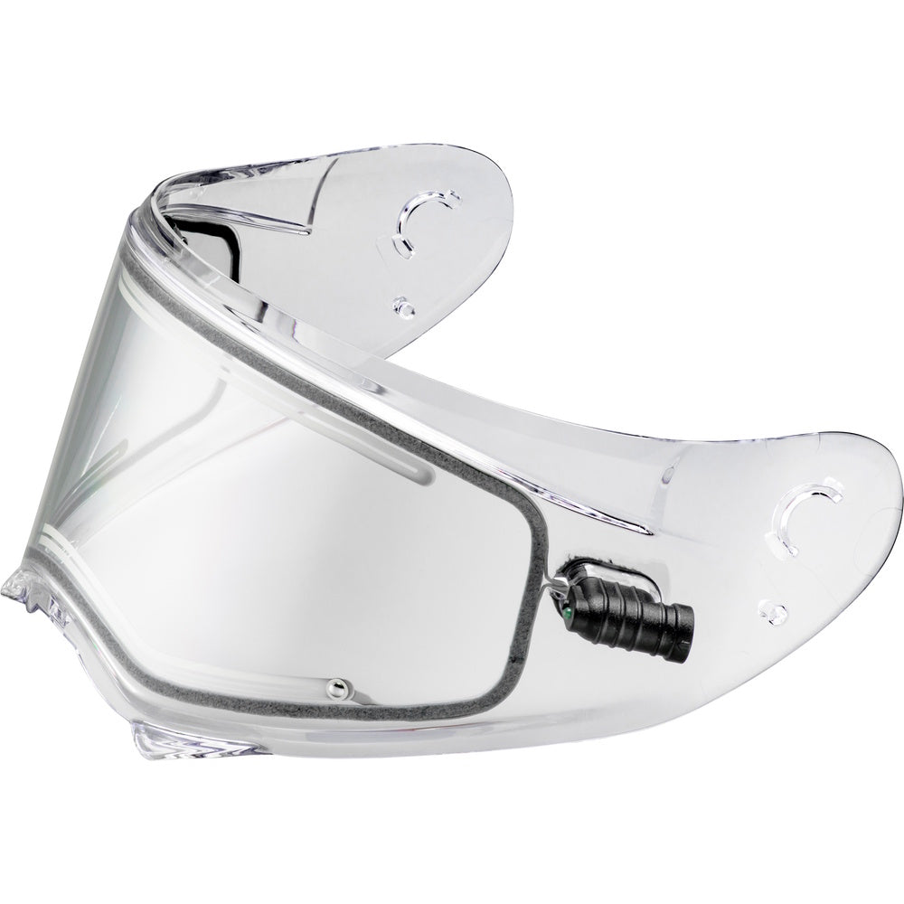 Clear visor with a black strap on a white background