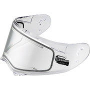 Clear visor with a black strap on a white background