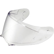 Clear motorcycle helmet visor on a white background