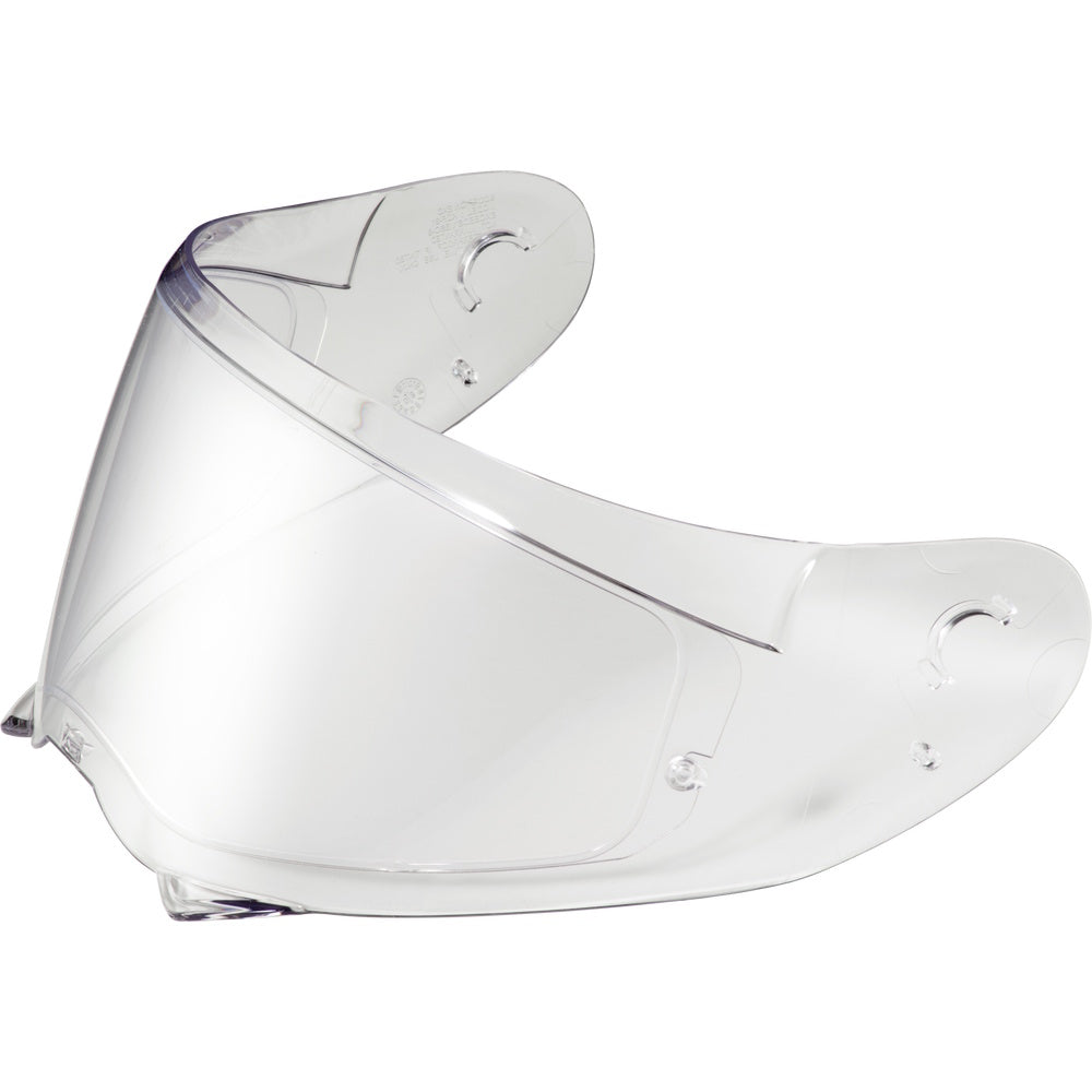 Clear motorcycle helmet visor on a white background