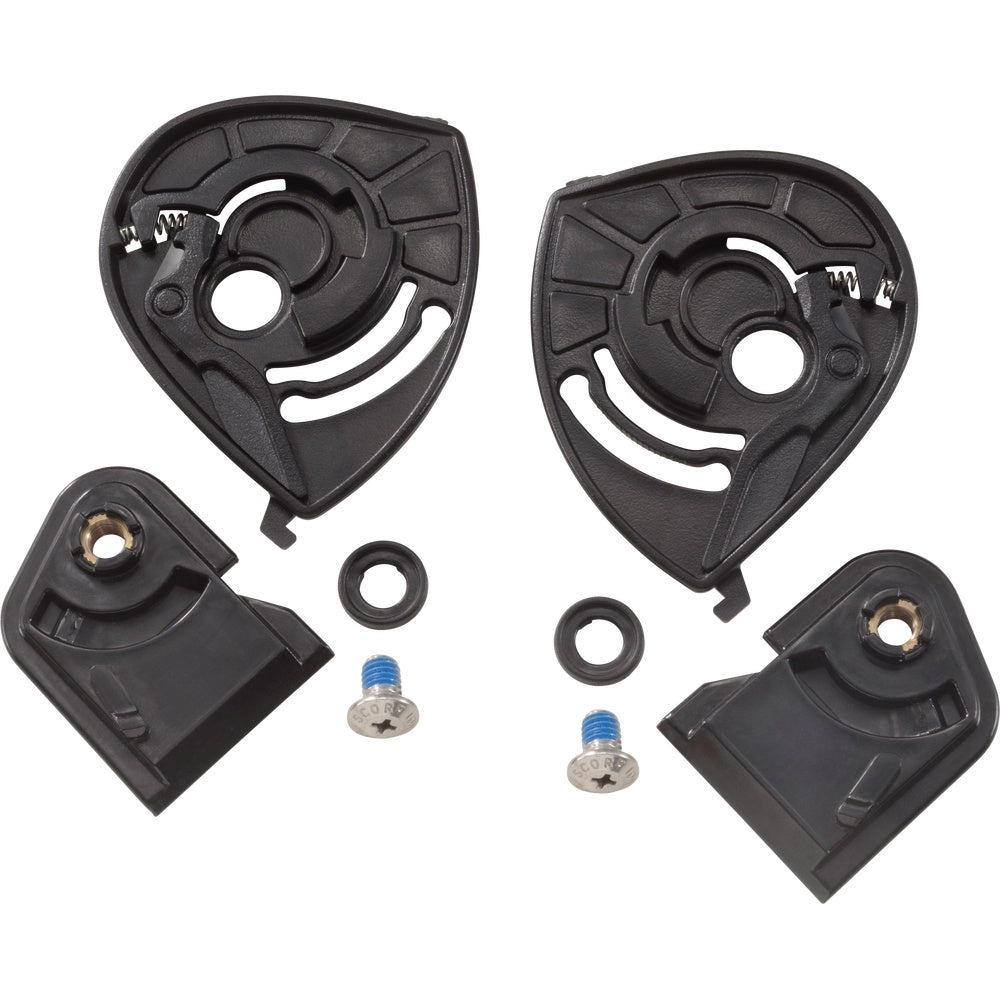 Set of black mechanical components on a white background
