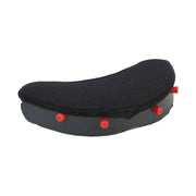 Black and gray chin curtain with red snaps on a white background
