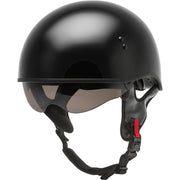 Black motorcycle helmet with chin strap on a transparent background