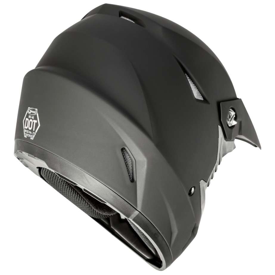 Black off-road helmet with a visor on a white background