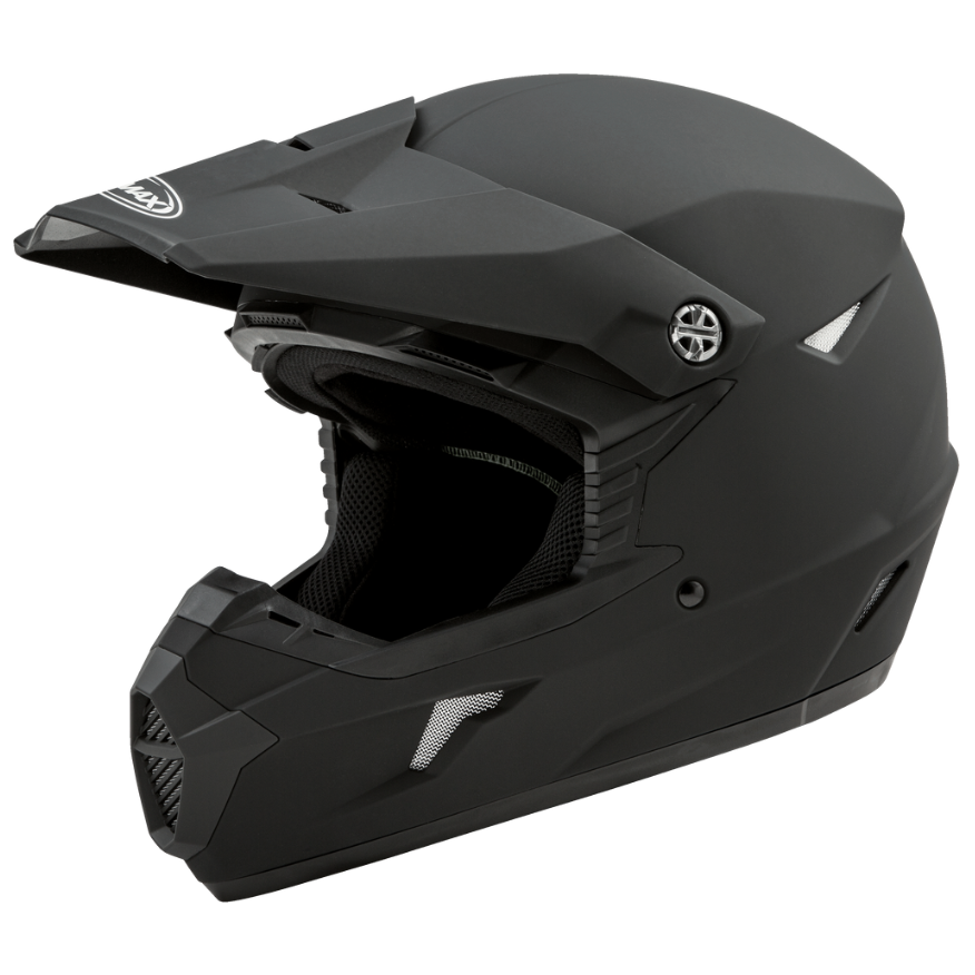 Black motocross helmet on a white background