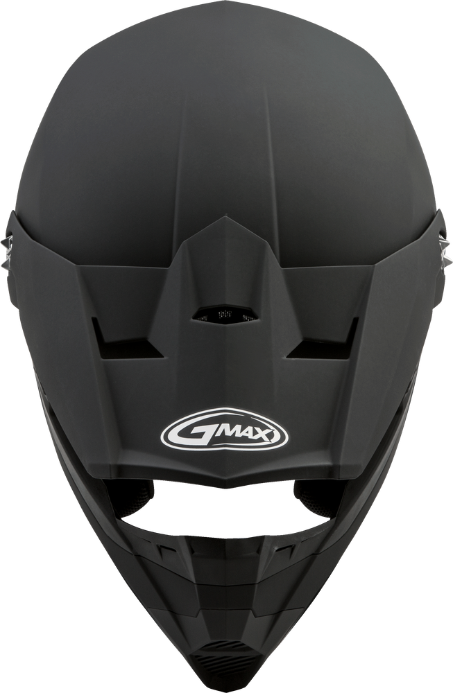 Black GMAX motorcycle helmet on a white background