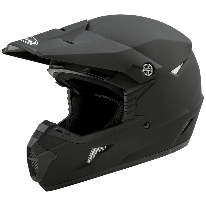 Black motocross helmet on a white background