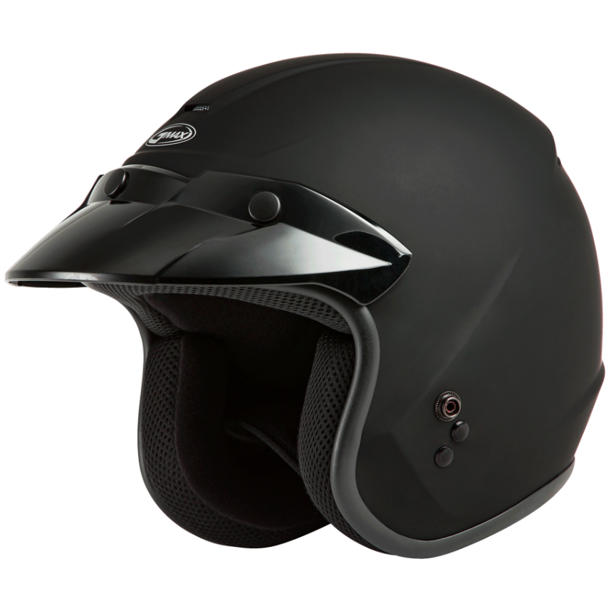 Black motorcycle helmet on a white background