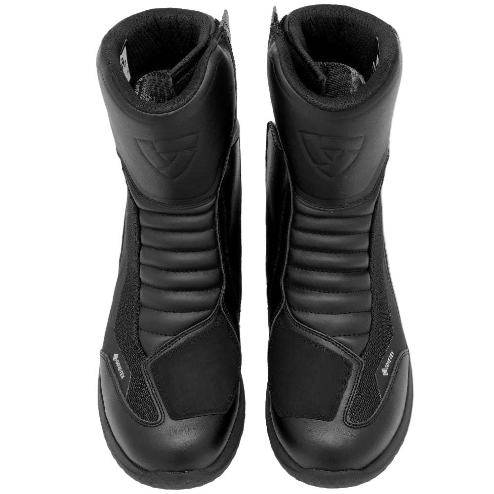 Pair of black motorcycle boots on a white background