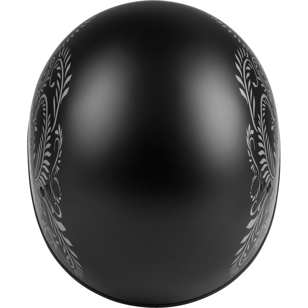 Black sphere with silver floral patterns on a transparent background