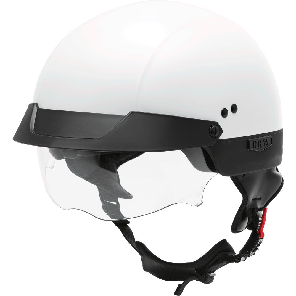 White motorcycle helmet with black visor on a transparent background