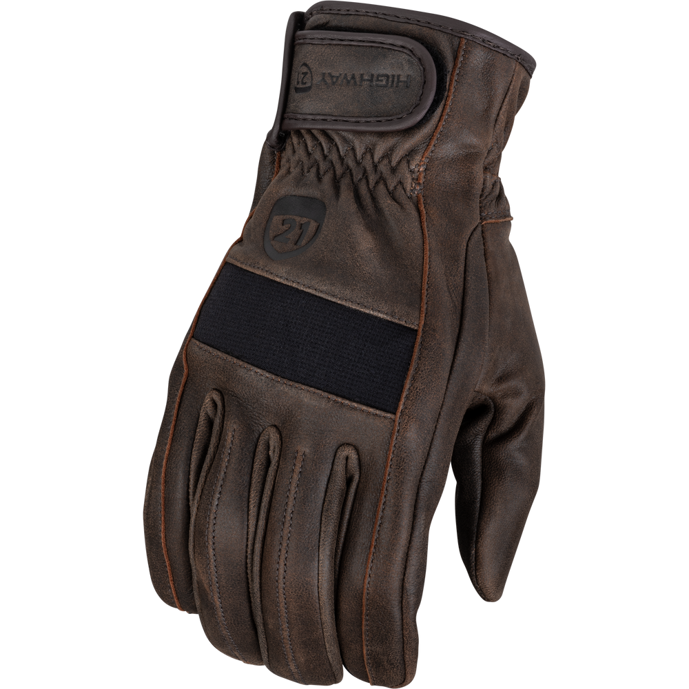 Brown leather glove with brand logo on a white background