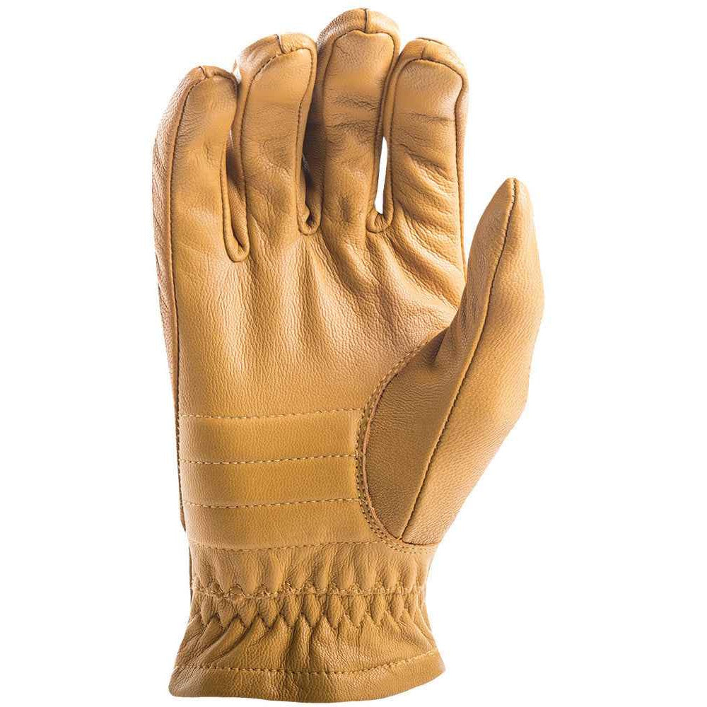 Tan leather glove on a white background