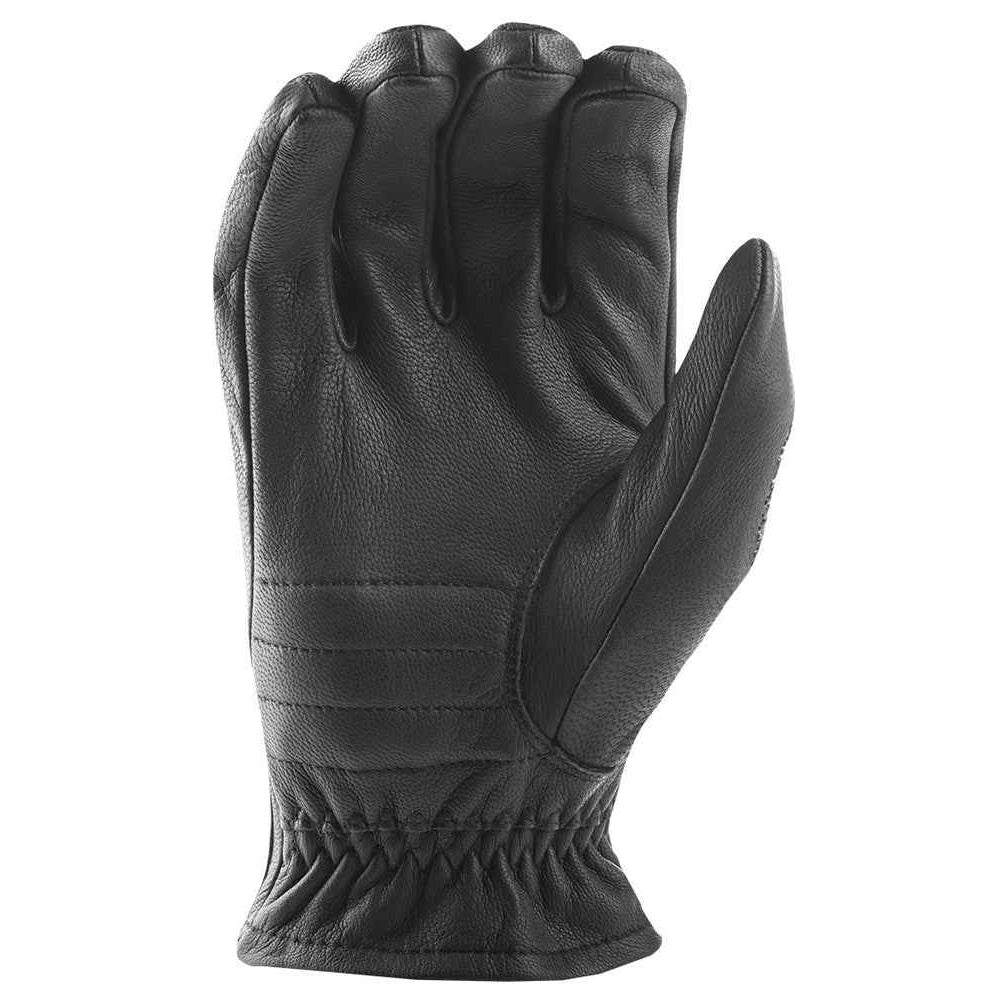 Black leather glove on a white background