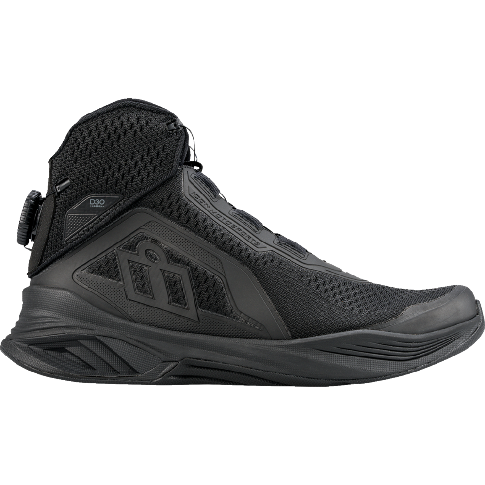 A black high-top tactical boot shown in a side profile view against a solid white background.