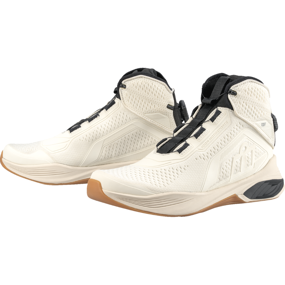 White high-top sneakers with black accents on a white background