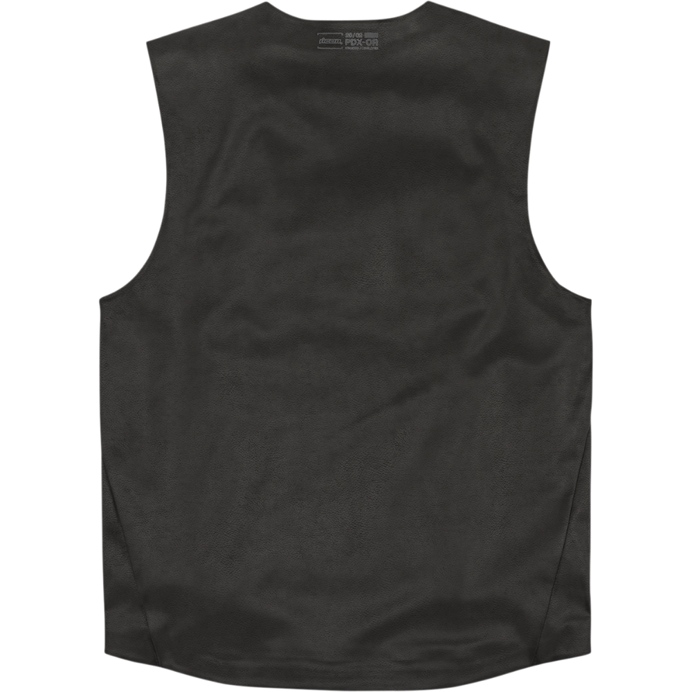 Black sleeveless athletic vest shown from the back, featuring a curved hem and side seam details, photographed on a solid white background.