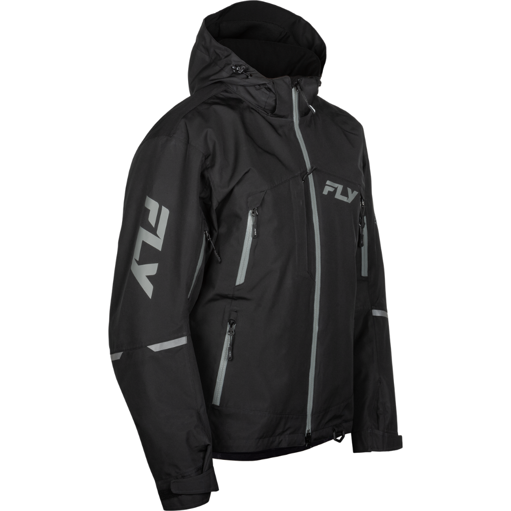 Black jacket with gray accents on a white background