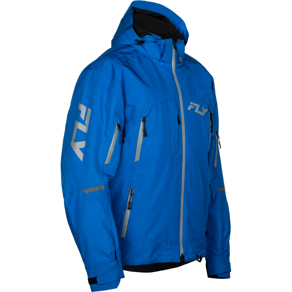 Blue jacket with gray accents on a white background