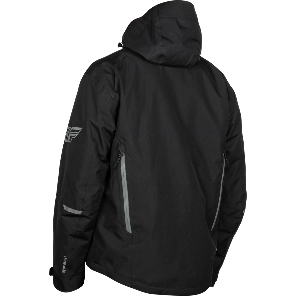 Black jacket with a hood on a white background