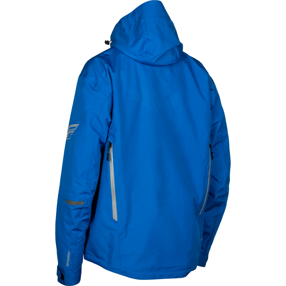 Blue jacket with a hood on a white background