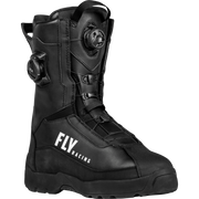 Black racing boot with Fly Racing logo on a white background
