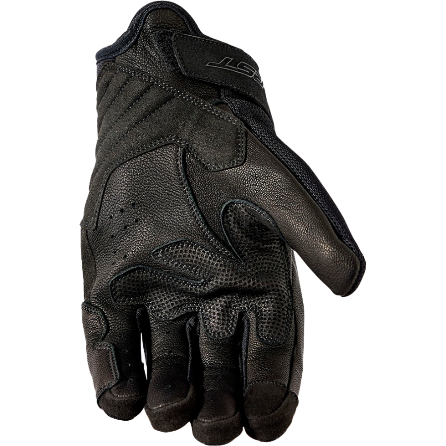 Black motorcycle glove with brand logo on a white background