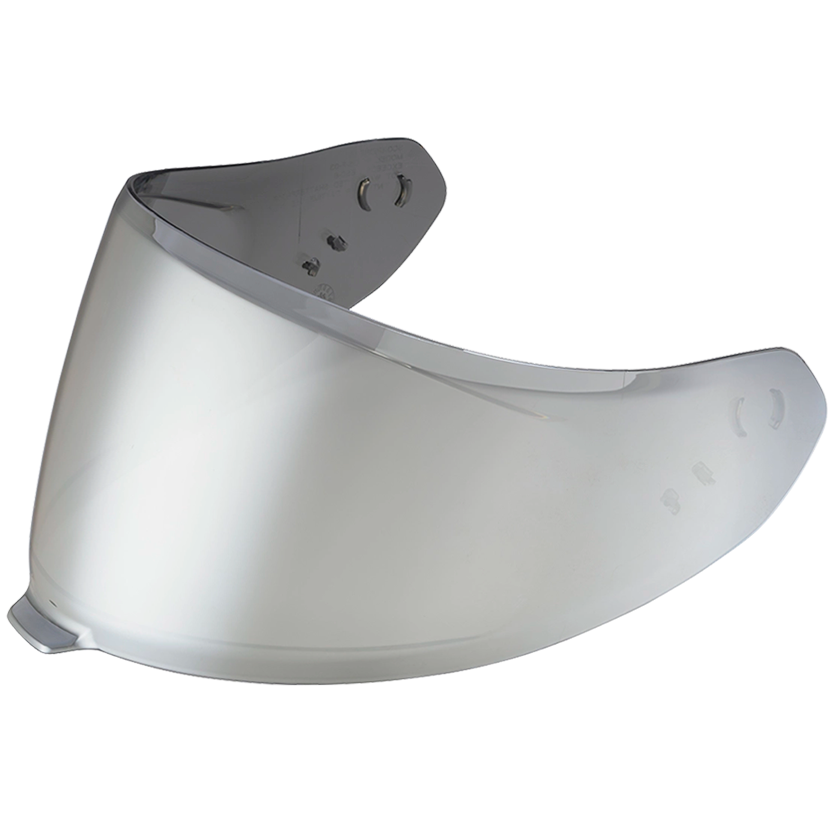A Silver mirrored motorcycle helmet visor lens with a subtle silver-gray tint, shown on a solid white background.