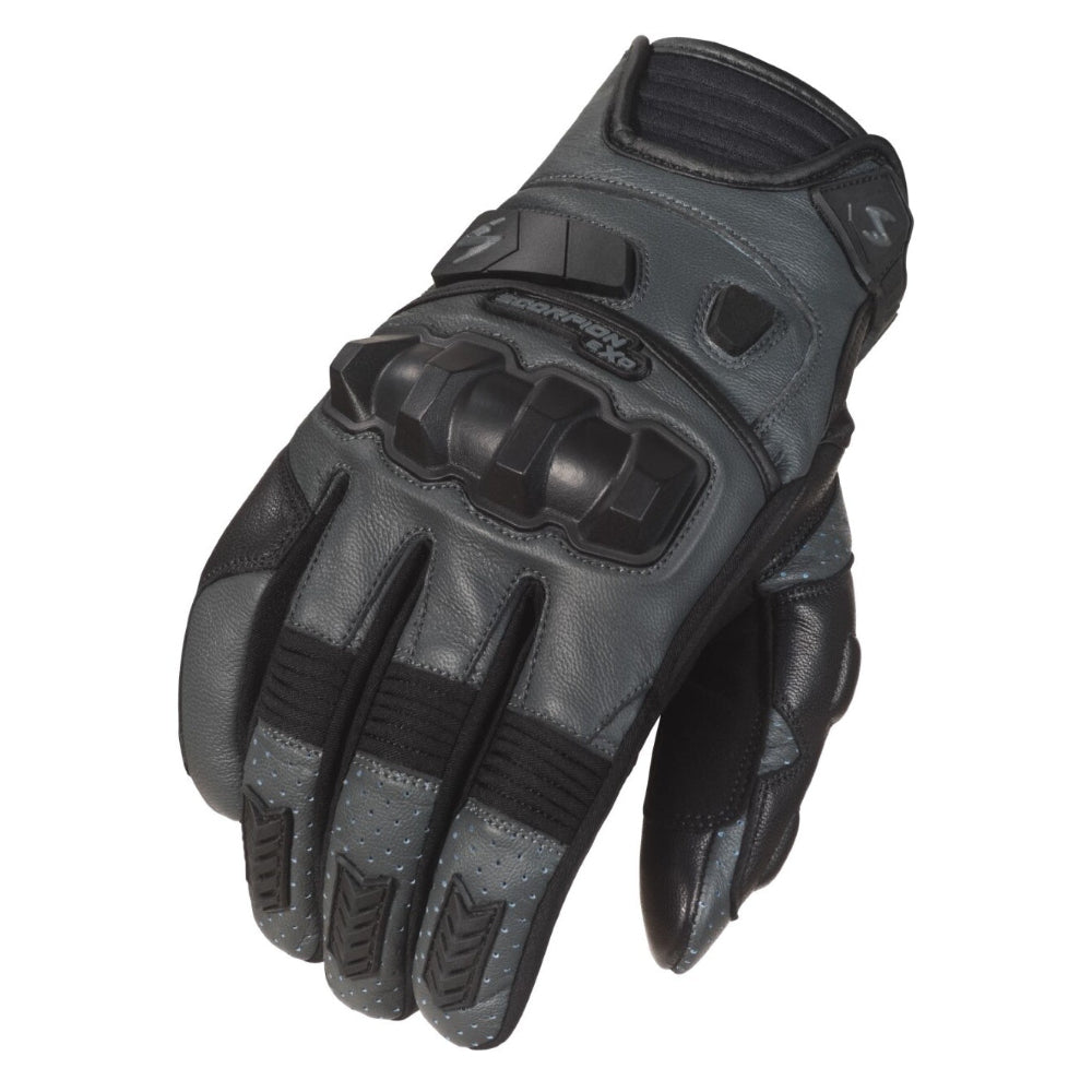 Black and gray glove with a brand logo on a white background