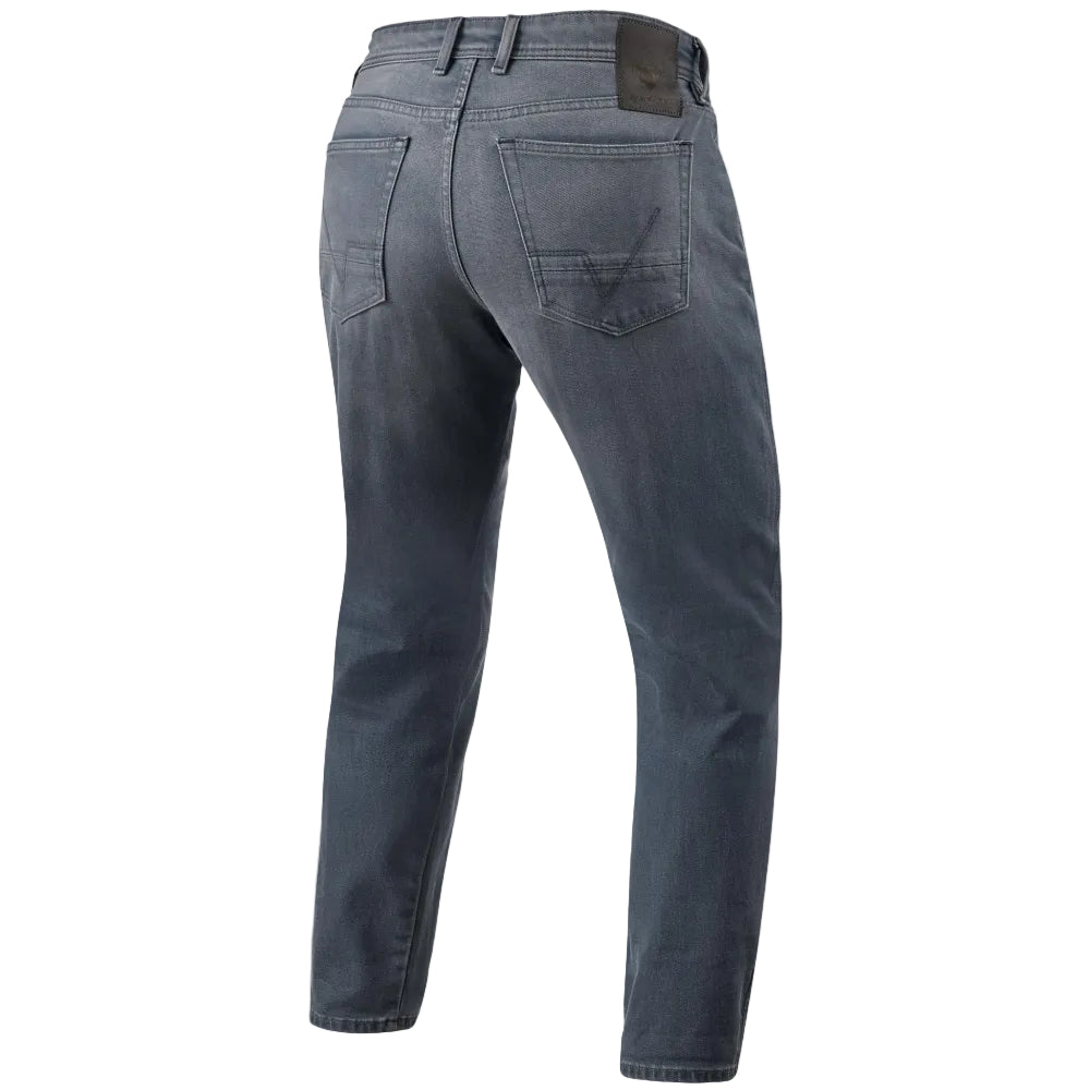 Back view of a gray pant on a white background