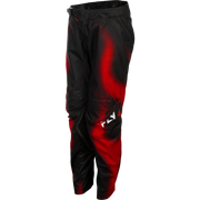 Black and red motocross pants with a red halftone gradient pattern and a white Fly logo on the lower leg, shown against a plain white background.