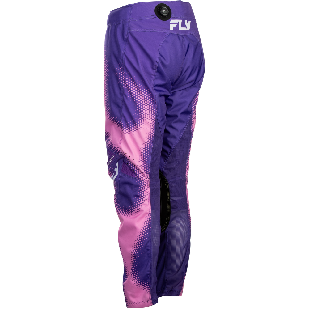 Purple and pink gradient motocross pants with a white FLY logo on the back waist, shown against a plain white background.