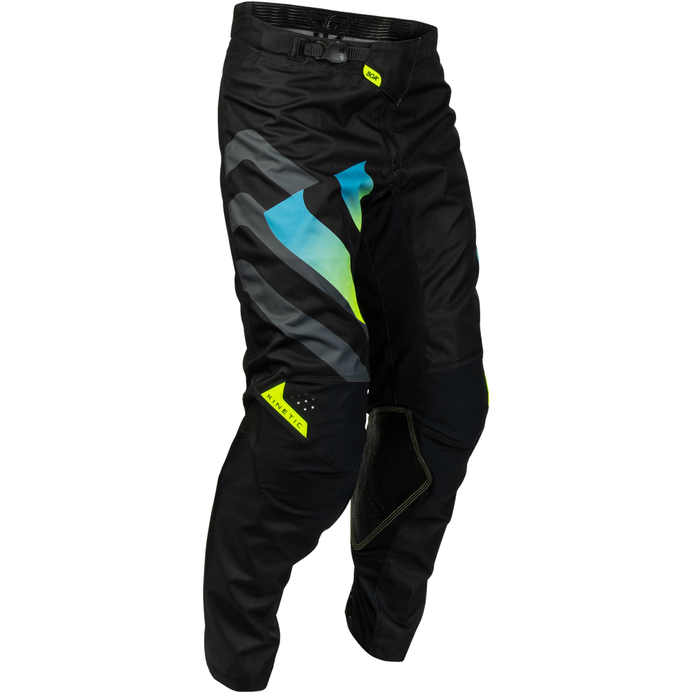 Black motocross pants with gray and neon yellow-green graphic accents, shown on a plain white background.